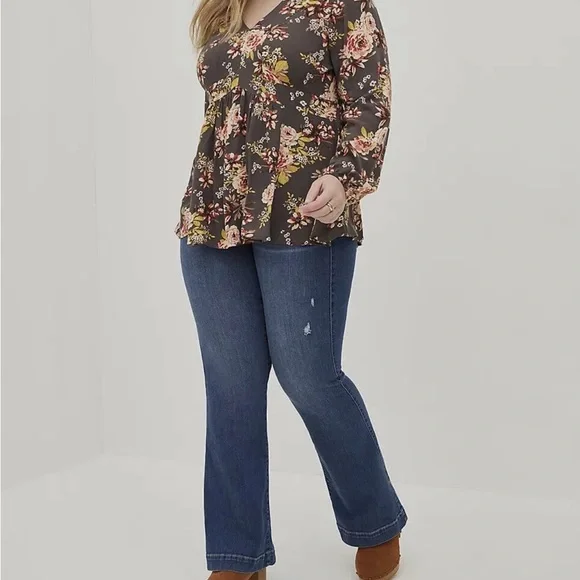 torrid Brown Floral V-Neck Long Sleeve Tunic - Picture 3 of 4